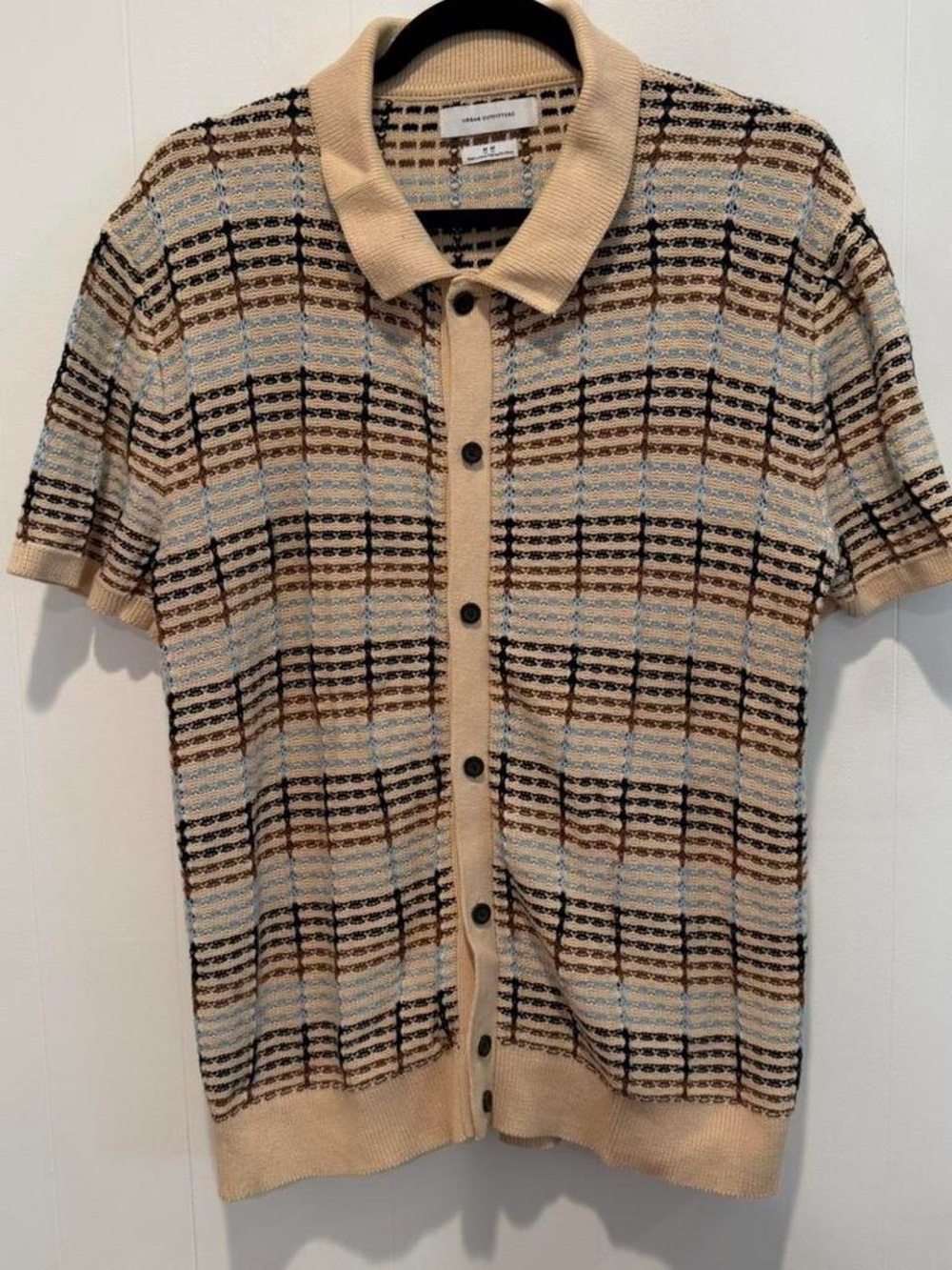 Urban Outfitters Men’s Knit Polo Brown Tan Sky Blue Medium